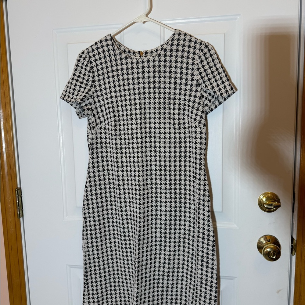 Calvin Klein Black and White Houndstooth Midi Dress